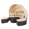 round shape wicker furniture PE rattan beach day bed with canopy